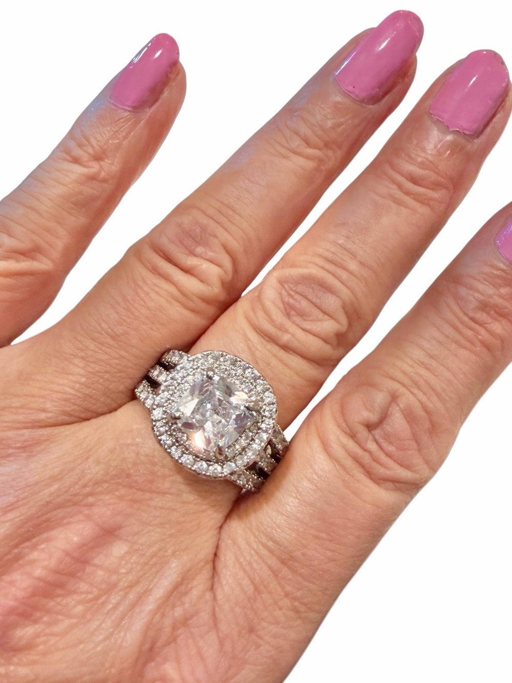 Huge solid 925 Double Halo CZ Bridal Ring Set Stack SZ 9.25